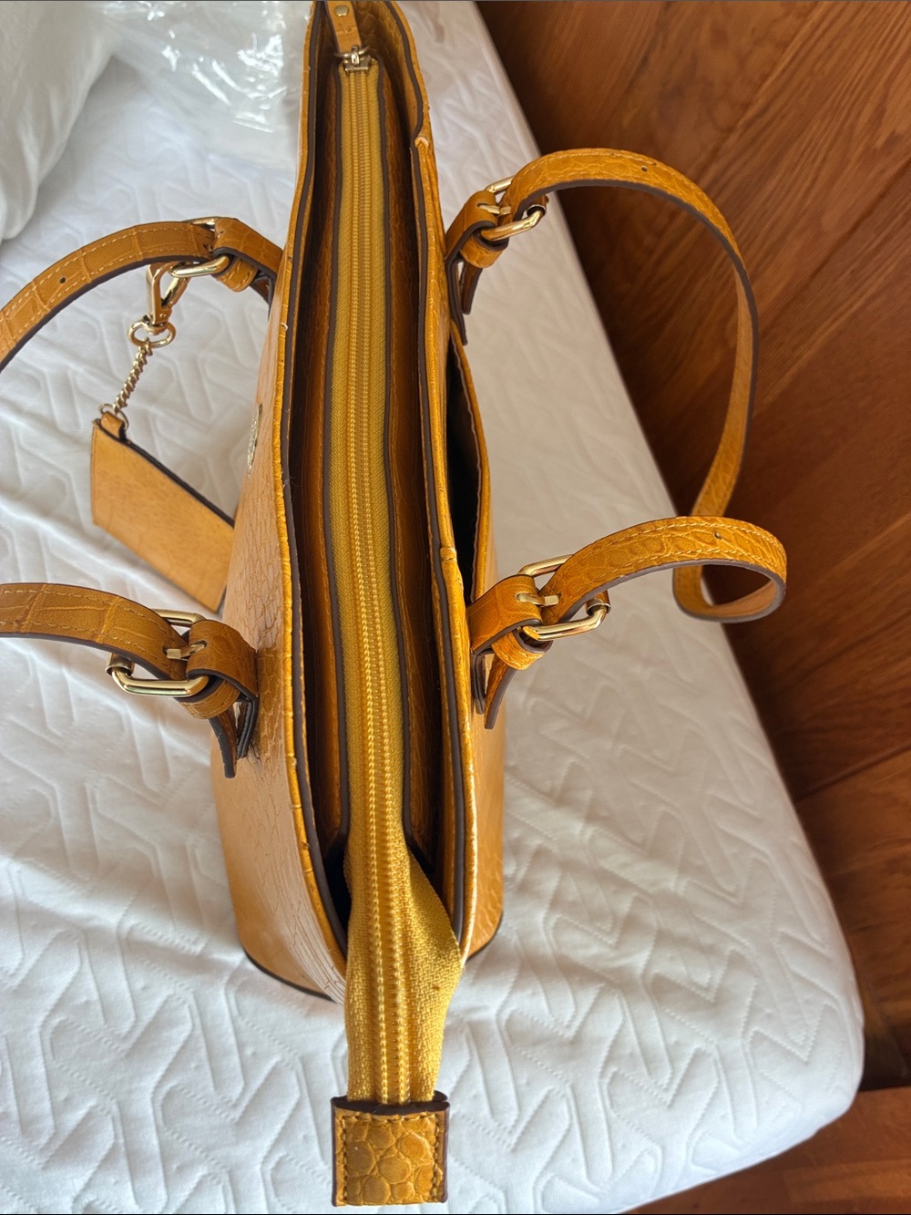Anne Klein Yellow Croc-Embossed  Bag with Card Holder - Picture 5 of 9